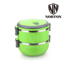 NORTON 诺顿宝克保温便当盒B家用学生保温饭盒儿童餐具双层圆形餐盒便当盒不锈钢饭桶手提防漏易清洗 1400ml