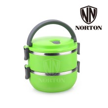 NORTON 诺顿宝克保温便当盒B家用学生保温饭盒儿童餐具双层圆形餐盒便当盒不锈钢饭桶手提防漏易清洗 1400ml